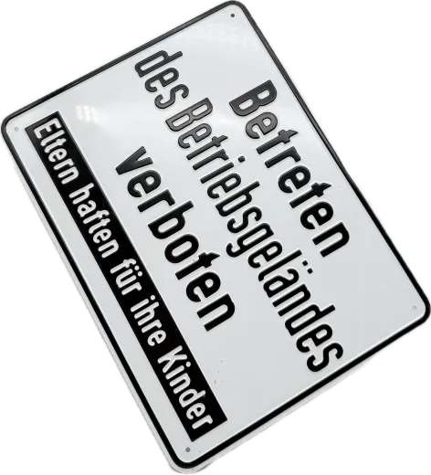 Aluminium-Hinweisschild „Betreten des Betriebsgeländes verboten – Eltern haften für ihre Kinder“