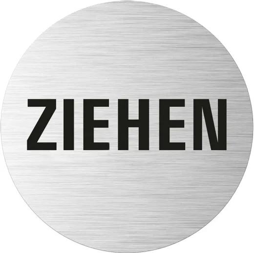 Edelstahlpiktogramm Ziehen Format Ø 75 mm, selbstklebend