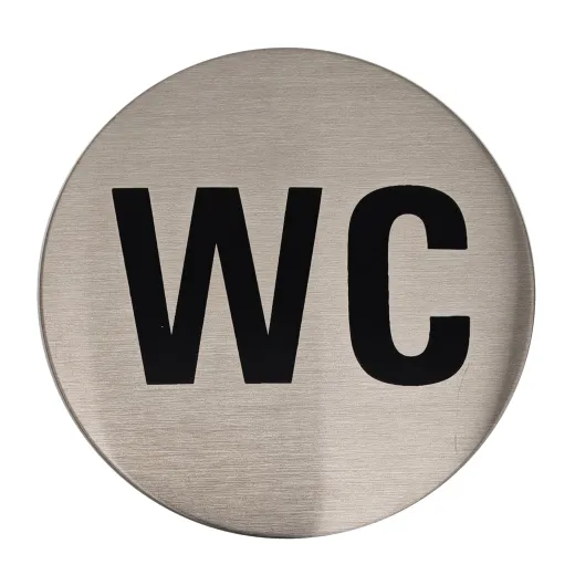 Edelstahlpiktogramm „WC“, Format Ø 75 mm, selbstklebend