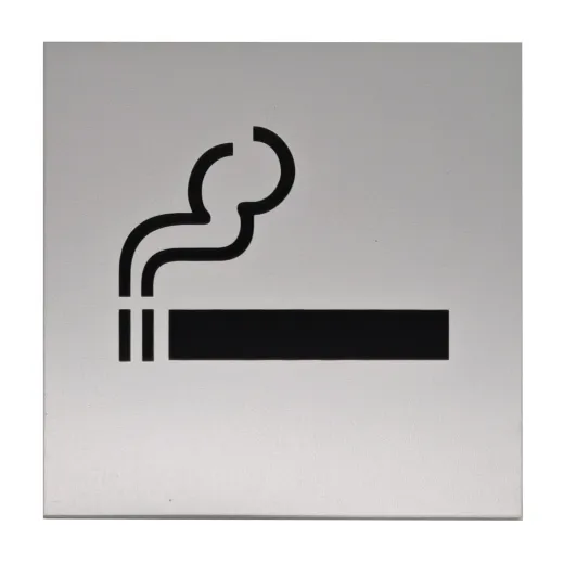 Edelstahlpiktogramm „Rauchen erlaubt“, Format 80 × 80 mm, selbstklebend