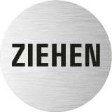 Edelstahlpiktogramm Ziehen Format Ø 75 mm, selbstklebend