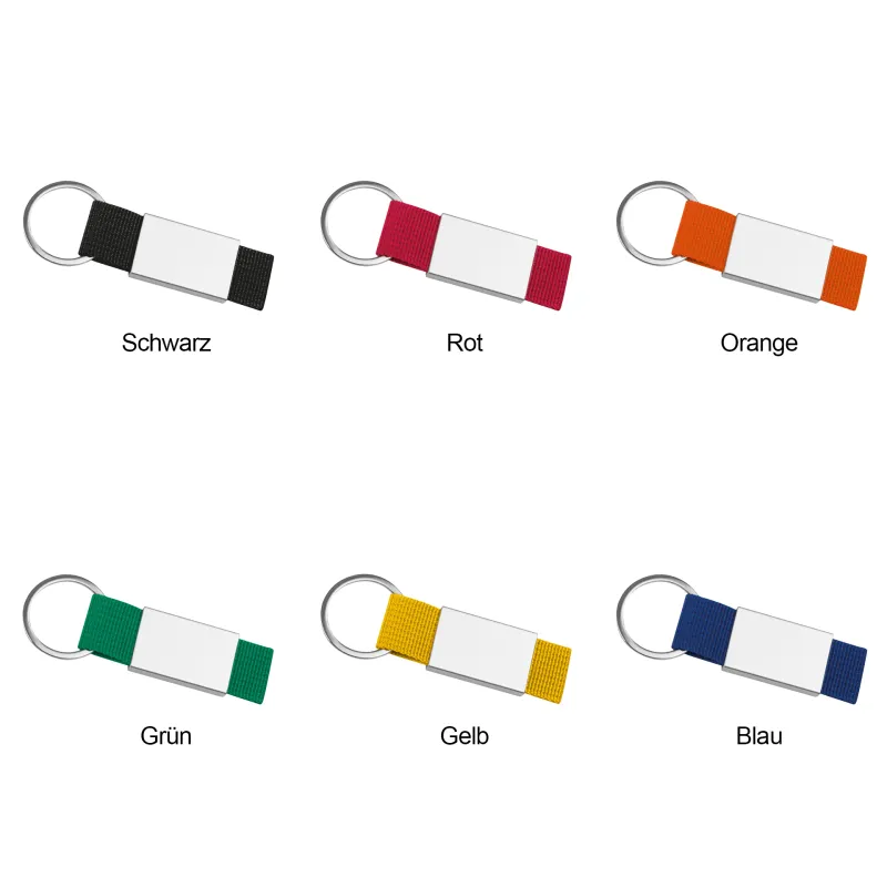 Schlüsselanhänger mit farbigem Stoffbändchen - 10 Stück