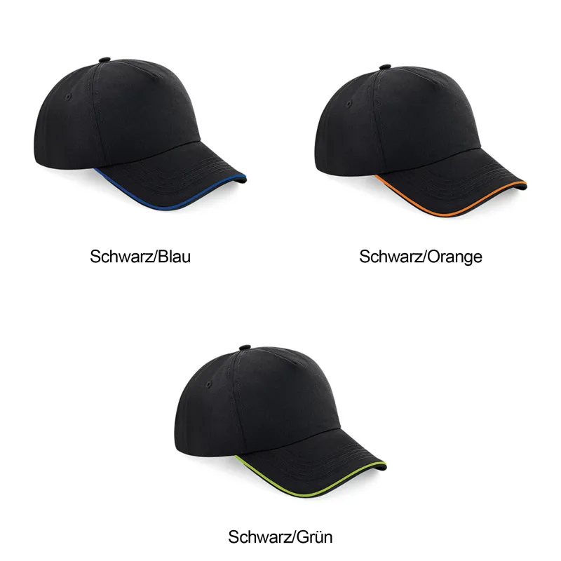 Cap Schwarz mit farbigem Akzent - 10 Stück