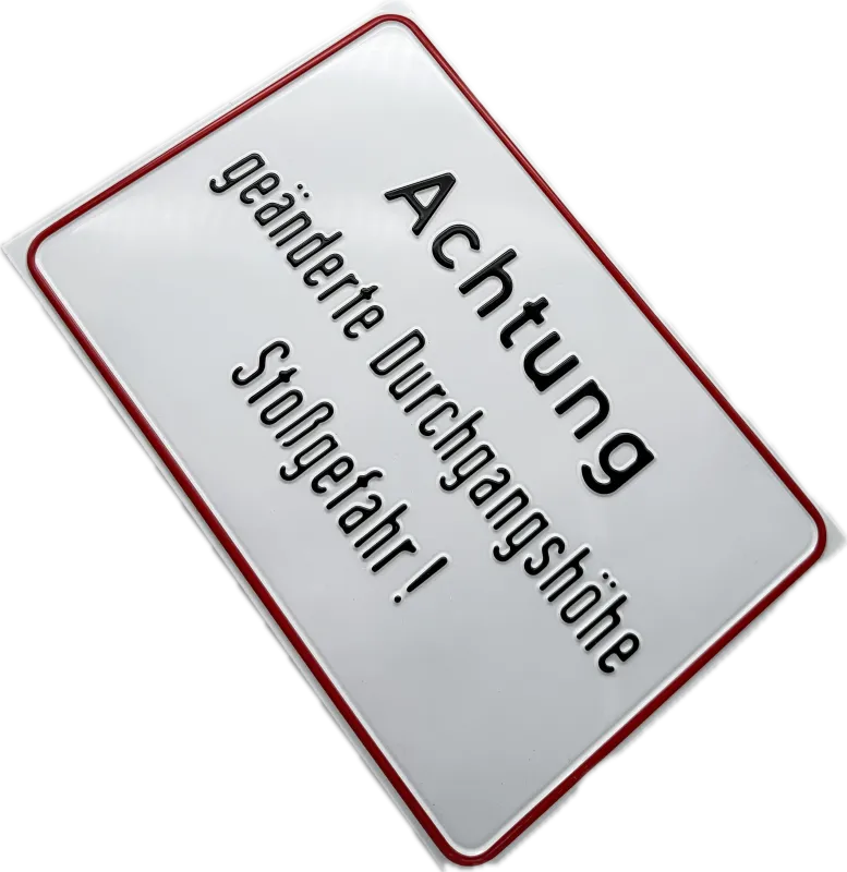 Aluminium-Hinweisschild ,,Achtung geänderte Durchgangshöhe Stoßgefahr!"