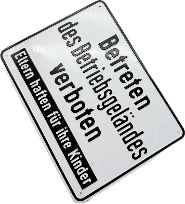 Aluminium-Hinweisschild „Betreten des Betriebsgeländes verboten – Eltern haften für ihre Kinder“