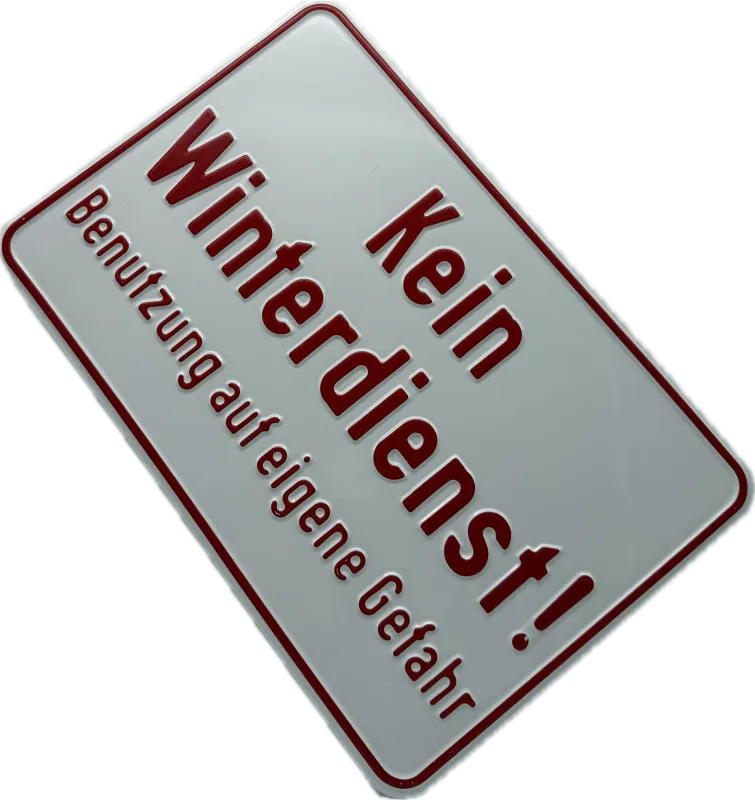 Aluminium-Hinweisschild „Kein Winterdienst! Benutzung auf eigene Gefahr“