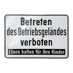 Aluminium-Hinweisschild „Betreten des Betriebsgeländes verboten – Eltern haften für ihre Kinder“