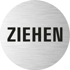 Edelstahlpiktogramm Ziehen Format Ø 75 mm, selbstklebend