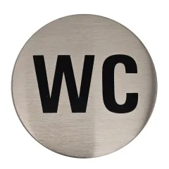 Edelstahlpiktogramm „WC“, Format Ø 75 mm, selbstklebend